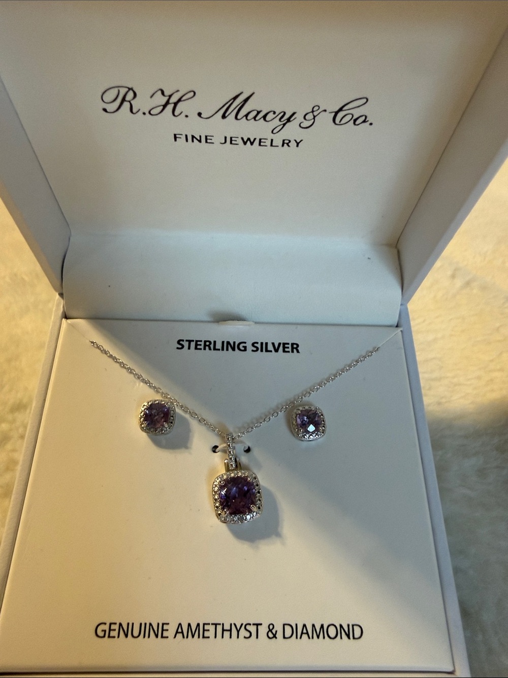 Sterling Silver Purple Amethyst Pendant Necklace and Earring Set